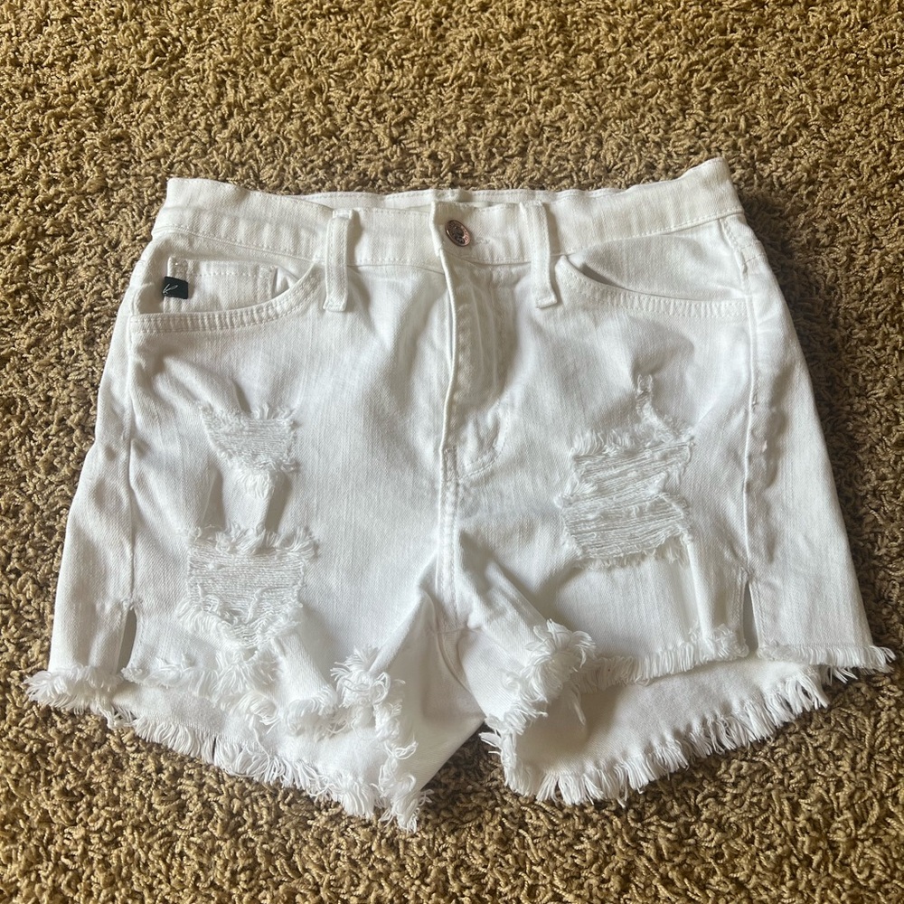 White KanCan Distressed Denim Shorts
